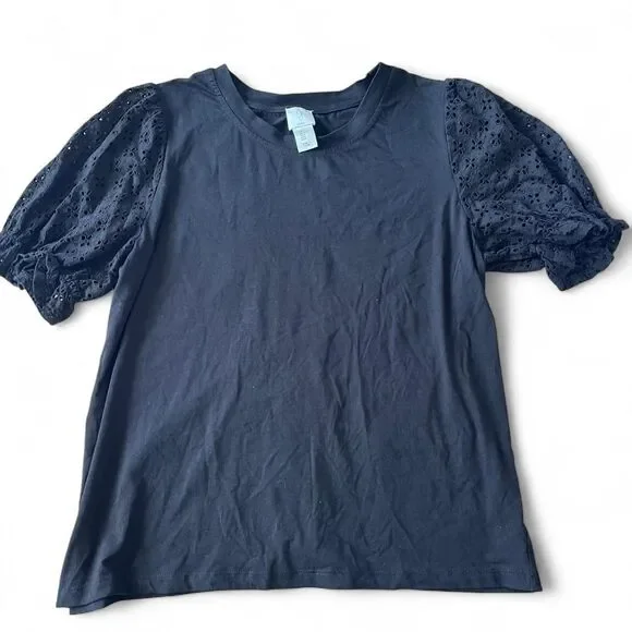 Joie black eyelet sleeve $150 blouse. Size large - Picture 6 of 7